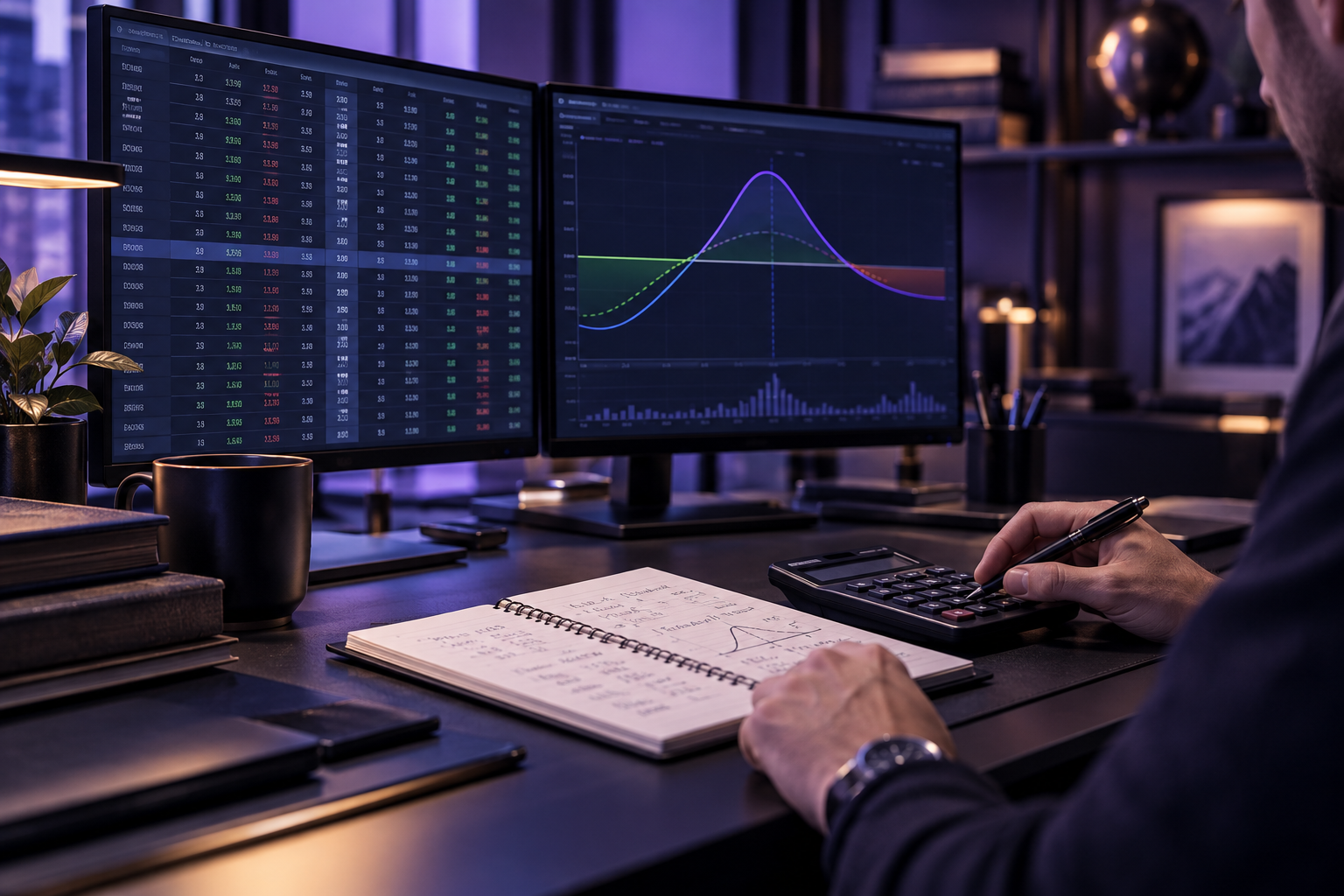 Options research with charts and a calculator